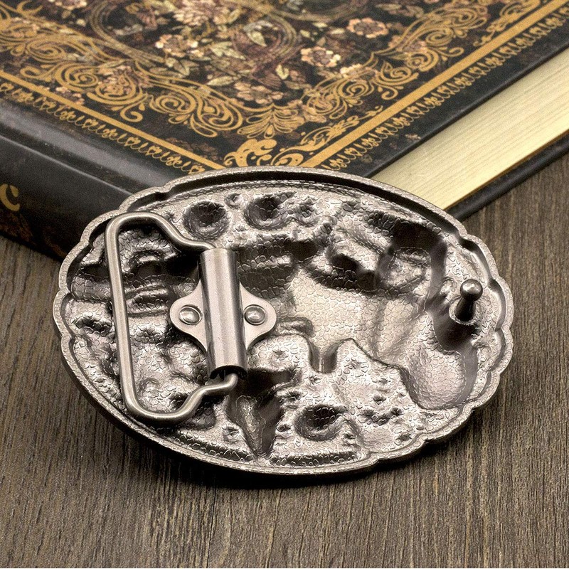 YOQUCOL Revolver Pistol Imitation Turquoise Bull Head Belt Buckle For