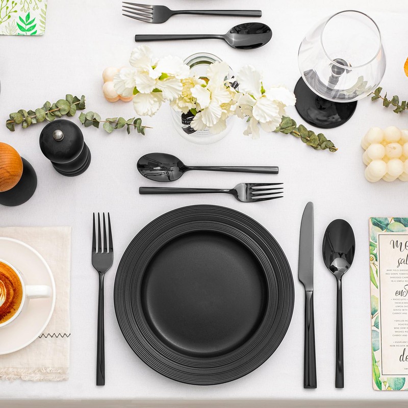 KINGSTONE Black Silverware Set, 20-Piece Forged Flatware Set Cutlery Set