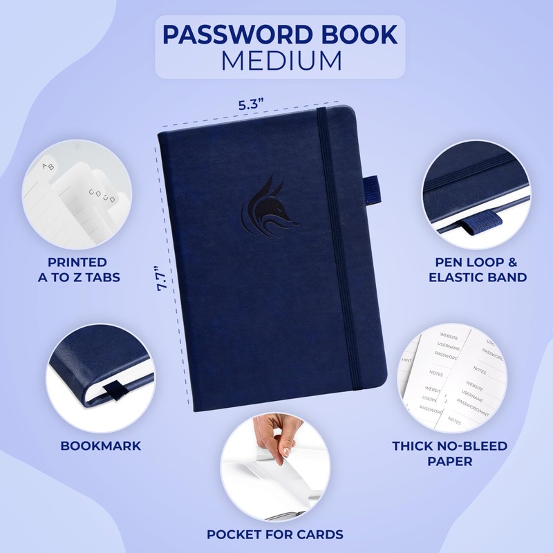 Clever Fox Password Book with alphabetical tabs. Internet Address Organizer