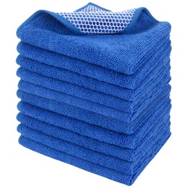 SINLAND Absorbent Microfiber Dish Cloth Dish Rags Best Kitchen Cloths Cleaning Cloths with Poly Scour Side 12Inchx12Inch 10 Pack Dark Blue