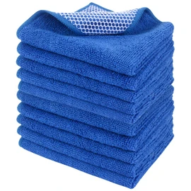 SINLAND Absorbent Microfiber Dish Cloth Dish Rags Best Kitchen Cloths Cleaning Cloths with Poly Scour Side 12Inchx12Inch 10 Pack Dark Blue