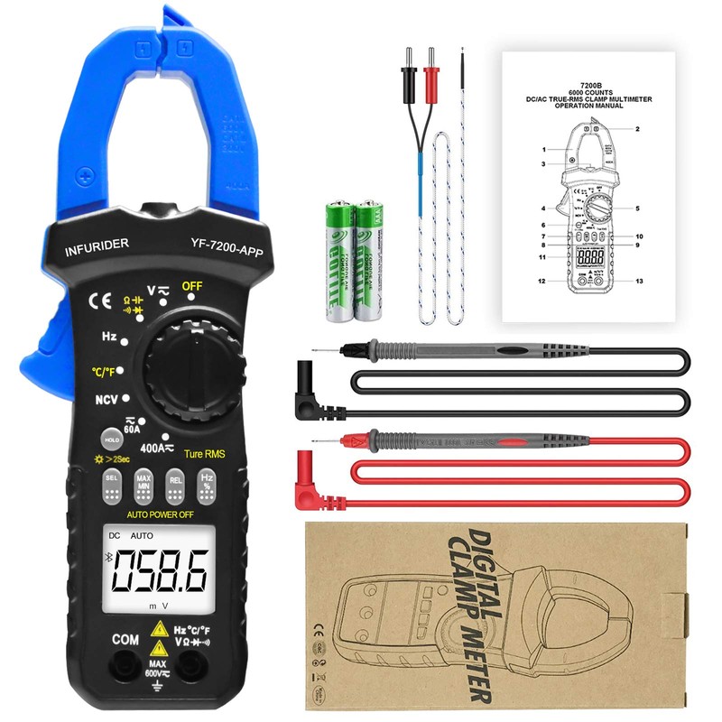 Bluetooth Clamp Meter, INFURIDER YF-7200APP Current Clamp Multimeter Clamp Meter