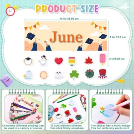 Spakon 24 Pcs Holiday 12 Months of The Year Headers Monthly Headliners Set with 12 Customized Stickers Monthly Bulletin Board Borders for School Classroom Bulletin Decorations