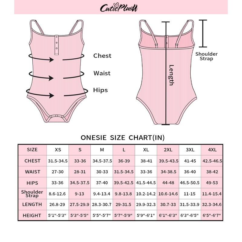 CutiePlusU Cotton Button Crotch Adult Sling Onesie Bodysuit V-Neck Button,
