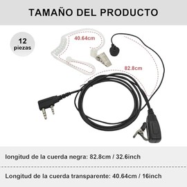Juego de 12 Pack Walkie Talkie Auricular, Walkie Talkie Auricular con Micrófono, Auriculares de Tubo Acústico Transparente de 2 Pines, Compatible con 