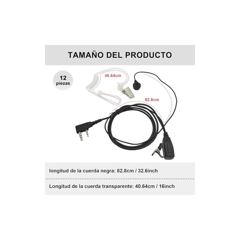 Juego de 12 Pack Walkie Talkie Auricular, Walkie Talkie Auricular