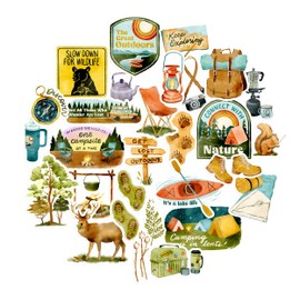 Navy Peony Summer Outdoorsy Adventure Camping Stickers (29 Pieces) - Waterproof Decals for Backpack, Helmet Water Bottles, Scrapbooking and Journal