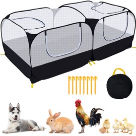 Ineariu Small Animals Playpen,Pet Cage Tent Large Chicken Run Coop with Detachable Bottom Breathable Transparent Mesh Walls, Foldable Pet Enclosure for Puppy Kitten Rabbits Indoor Outdoor playpen