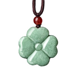 BOLFFU Jade Lucky Clover Flower Necklace,Jade Four Leaf Necklace,Protection Amulet Talisman Lucky Pendant(Green,Certificate)