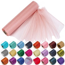 Trimming Shop Organza Roll 25m x 29cm Snow Transparent Glitter Fabric Elegant Decorative Cloth for Chair Bow Table Runner Wedding Venue Party Decoration Peach