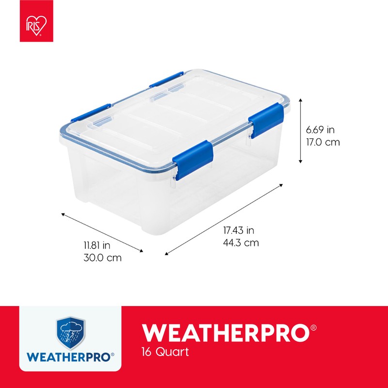 IRIS USA WeatherPro 16 Qt Storage Bins with Lids, 3