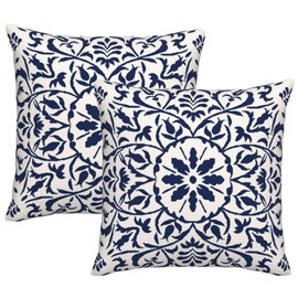 DILOXNSU Set of 2 Navy Blue Boho Cushion Cover 45 x 45 Bohemian Geometric Modern Decor Square Linen Pillow Case for Sofa Bed Couch Outdoor Cushions Covers 18 x 18 Inch