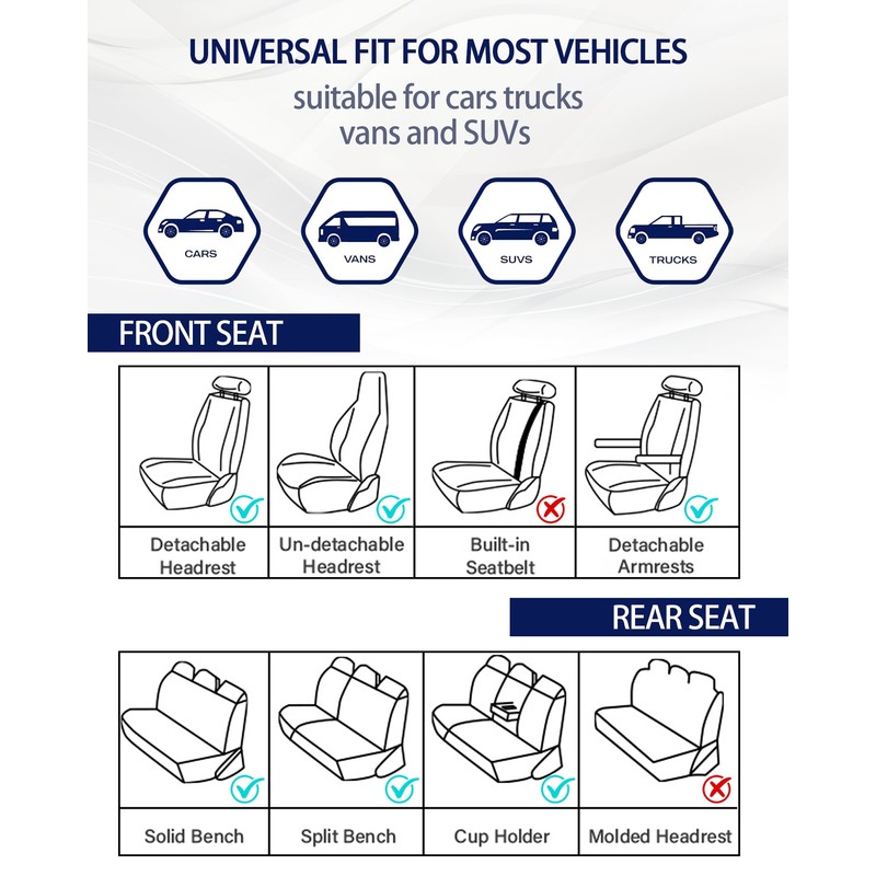 TOYOUN Classic Universal PU Leather Car Seat Covers Full Set
