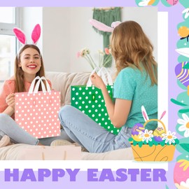 Sweetude 48 Pieces Easter Bags Plastic Pastel Shopping Bags with Handle Reusable Easter Gift Polka Dots Goodie Sack Bulk for Business 10 x 13'' Plastic Boutique Retail Tote for Spring Party Decor