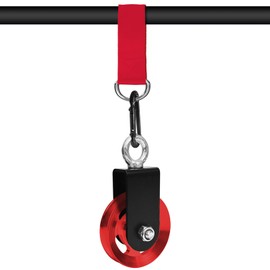 LFJ Aluminum Alloy Cable Pulley with Swing Strap Carabiner, 90mm Pulley Wheel for LAT Pulley System DIY Pull Down Attachment,Ladder Lift,Home Gym Equipment (Aluminum Alloy, Red)