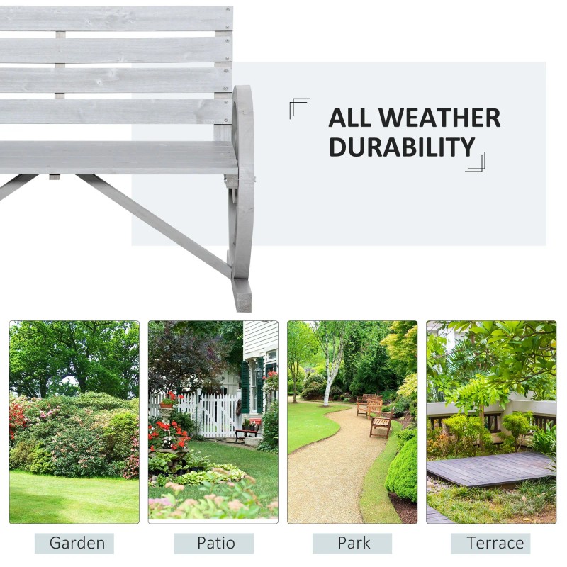 Rustic 2 Person Wagon Wheel Bench Grey Patio Outdoor Furniturecolor: