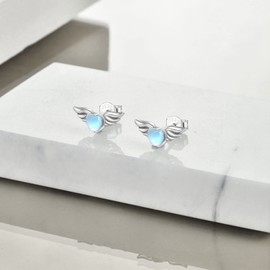 VONALA 925 Sterling Silver Moonstone Dangle Earrings Fine Jewellery Birthday Gifts for Women Girls (Angle wings earrings)