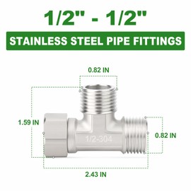 TAISHER 2PCS 304 Stainless Steel 3 Way Right Flexible Movable Tee Connector, 1/2" Male for Sprayer, Angled Valve, Shower Arm