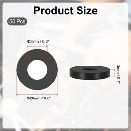 PATIKIL Multi Purpose Rubber Spacer, 50Pcs 5mm ID x 20mm OD x 3mm T Neoprene Round Anti-Vibration Isolation Pads Isolator Rubber Bushings Spacer Washer for HVAC Bolts Car Accessories