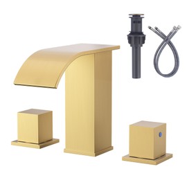 Brushed Gold Waterfall Bathroom Faucet: ARCORA 8 Inch Widespread Bathroom Faucets for Sinks 3 Hole, Modern 2 Handles Bathroom Sink Faucet with Pon Up Drain and cUPC Supply Lines