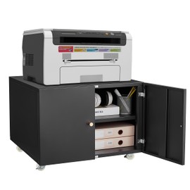 Metal Printer Stand with File Storage, 3D Printer Table on Wheels with Doors, Heavy Duty Metal Cabinet for Home Office, Living Room and Small Spaces Black 17.7''H