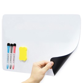 ONEIN Magnetic Dry Erase Whiteboard Sheet, A3 Size (42 x 29.7 cm), Fridge White Board, Includes 3 Markers, Eraser – Perfect for Home, Office, Kitchen, and School Use
