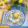 FYSUIMU 60Pcs Lemon Paper Tableware Set Blue Floral Lemon Disposable