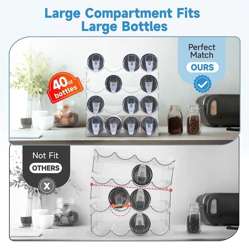 Large Compartment Water Bottle Organizer,4 Tier Stackable Water Bottle Rack
