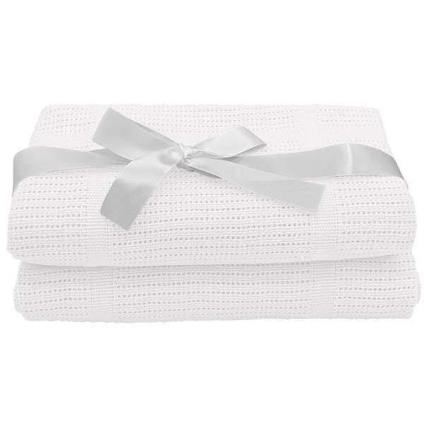 Noble & Brite Cotton Cellular Baby Blankets Twin Pack, Cellular Blanket For Newborn Baby, Soft and Lightweight For Baby Cot, Pram, Moses Basket, Travel (100 x 75cm, White)