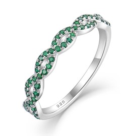 JIWOY Twisted Stackable Ring 925 Sterling Silver Infinity Ring Round Created Emerald Eternity Jewelry for Women