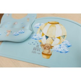 Mamabears Silicone Baby Bib and Mat Set Combination 2 items! | Boys Girls Babies & Toddlers | Waterproof, Adjustable, BPA Free | Sage (Bears)