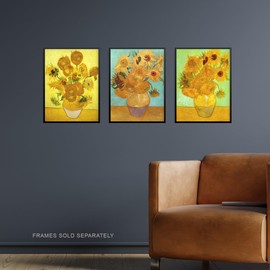 Artery8 Pack of 3 A4 Vincent Van Gogh Sunflowers Collection Paintings Unframed Wall Art Living Room Prints Set