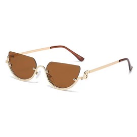 Plerjom Retro Half-Frame Cat Eye Sunglasses for Women, 2025 Trendy Narrow Gold Semi-Rimless Y2K Sunglasses (Cat Eye-brown)