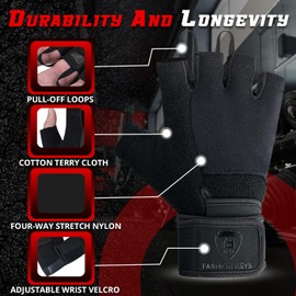 FK by ZM Gym Workout Gloves for Men & Women – Weightlifting, Powerlifting & Fitness Gloves with Wrist Support & Full Palm Stability – Secure Grip for Training, Pull-ups & Strength Workouts (Black, M)