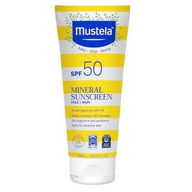 Mustela Baby Mineral Sunscreen Lotion SPF 50 Loción solar de amplio espectro - Loción solar facial y corporal para pieles sensibles - Resistente al ag