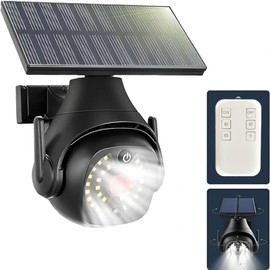 Clearhill Dummy Fake Security Camera and Solar Motion Sensor Lights, 2-in-1 Solar Lights with Remote Control, Realistic Look, Easy to Install, IP66 Waterproof, for Outdoor Porch Yard Garage Garden