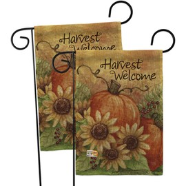 Pumpkin Sunflower Garden Flag - 2pcs Pack Fall Harvest & Autumn Scarecrow Pumkins Leaves Season Autumntime Gathering - House Decoration Banner Small Yard Gift Double-Sided Made In USA 13 X 18.5