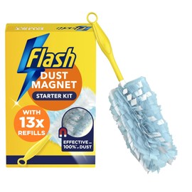 Flash Duster Dust Magnet Starter Kit (1 Handle + 13 Refills), Trap & Lock Away Dirt & Hair in No Time