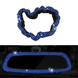 Bling Auto Rückspiegel Abdeckung, Damen Full Drill Kopf Kissenbezug Kristall Strass Bling Auto Innenraum Zubehör für Frauen Universal Fit - Blau