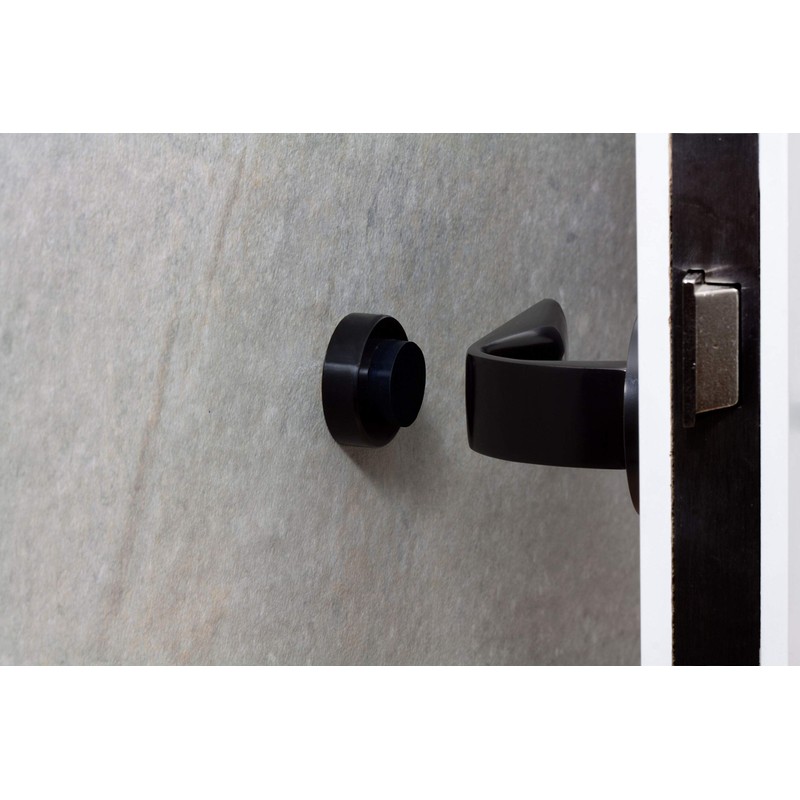 Door Stop Wall-Handle, Self-Adhesive, Stainless Steel, Lacquered, Black Rubber. EVI