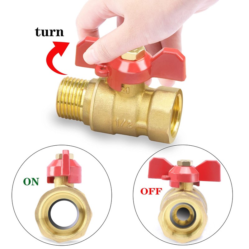 Oumuik Brass 1/2 Inch Ball Valve with Red Wing Handle