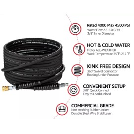 YAMATIC 3/8" Pressure Washer Hose 50FT Hot Water Power Washer Hose Max 212°F ...