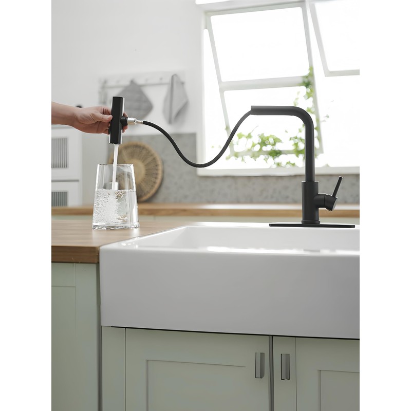 Black Kitchen Faucets with Pull Down Sprayer,Waterfall Kitchen Sink Faucet,Commercial