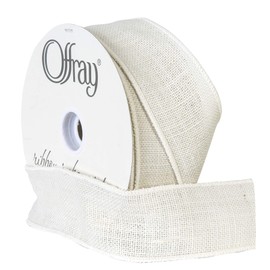 Berwick Offray 2.5" Wide Wired Edge Burlap Ribbon, 25 Yards, White