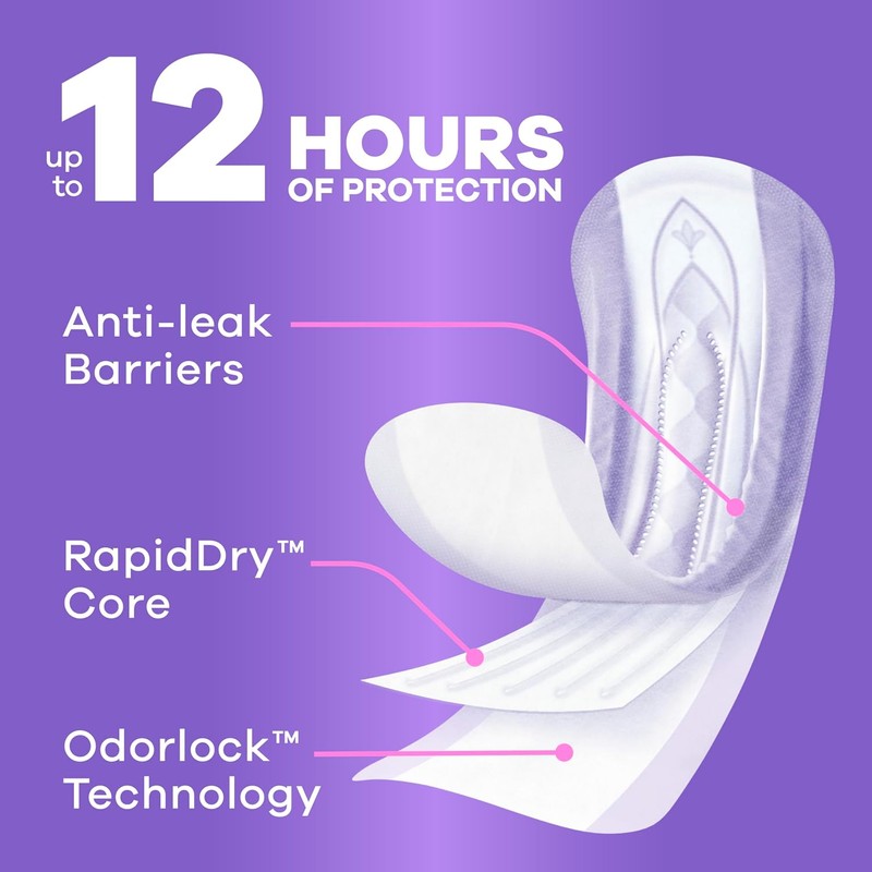 Always Discreet Adult Incontinence Pads for Women, Moderate Absorbency, Long