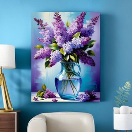 5D Diamond Painting Pictures, Diamond Painting Adults, Flower Diamond Art Set for Adults, DIY Diamond Painting Kit Round Drill Beads Crystal Rhinestones, Wall Sticker Decor Flowers in Vase 30 x 40 cm