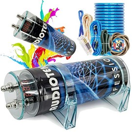 Audiotek at-3.5 Farad Capacitor with Car Audio 3500 Watts Power 12V Car Digital Power and Audiotek Complete BCC4AB 4 Gauge Amplifier Installation Wiring Kit Blue