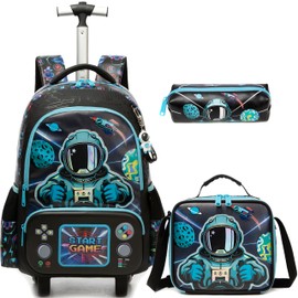 Meetbelify Kids Rolling Backpack with Wheels for Elementary Preschool Students Boys Travel Luggage Carry on Backpack for Boys Ages 6-8 Space
