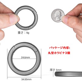 TIMULTI Round Shape Carabiner Key Holder, Stylish, Titanium, Lightweight, Small, One-Touch Storage, grey titanium