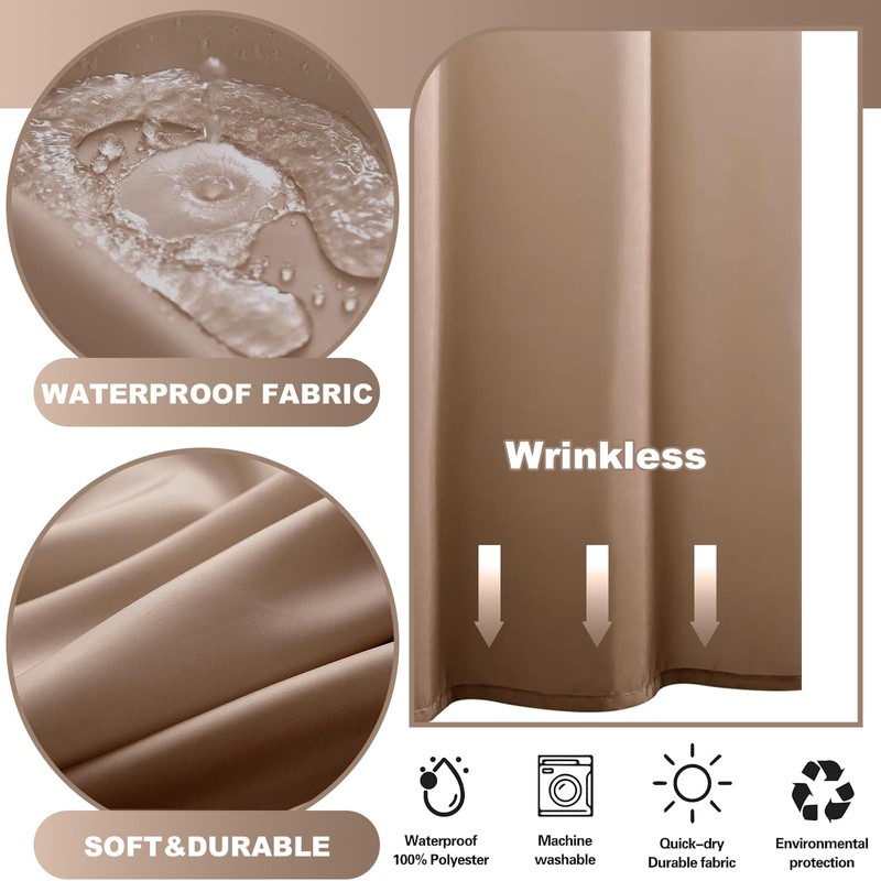 TWLSNCD Extra Long No Hook Ombre Brown Shower Curtain with